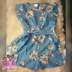 Light Blue Floral Romper w/Belt